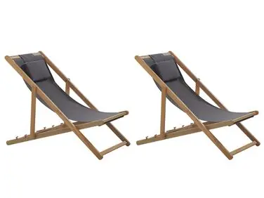 Conjunto de 2 hamacas plegables AVELLINO con telas de recambio Madera de acacia Marrón oscuro - Jardín y balcón