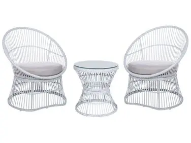 Conjunto de balcón con cojines MESYNA Ratán sintético Blanco - Jardín y balcón