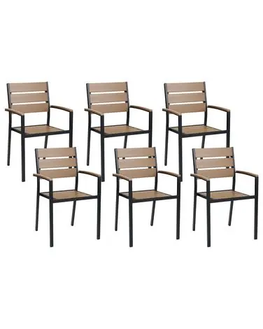 Set of 6 Garden Chairs VERNIO Brown/ Black - Garden & Balcony