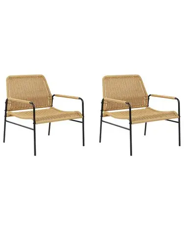 Set of 2 Garden Chairs PRASIMO PE Rattan Natural - Garden & Balcony