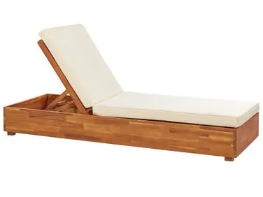 Sun Lounger with Cushion FANANO Reclining Acacia Wood Brown - Garden & Balcony