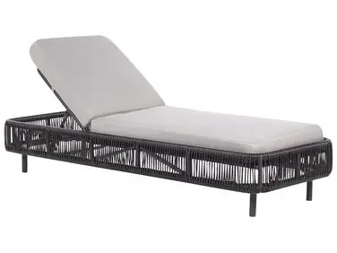 Sun Lounger with Cushion OSINI Reclining PE Rattan Grey - Garden & Balcony