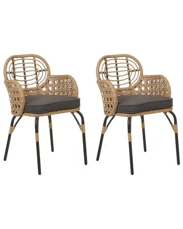 Set of 2 Garden Chairs with Cushions PRATELLO PE Rattan Natural - Garden & Balcony