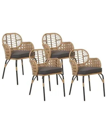 Conjunto de 4 sillas de jardín con cojines PRATELLO Ratán sintético Natural - Jardín y balcón