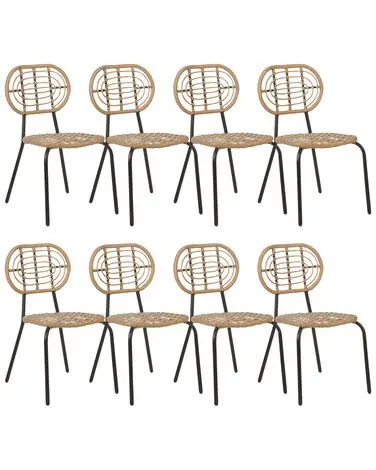 Set of 8 Chairs PRATELLO PE Rattan Natural - Garden & Balcony