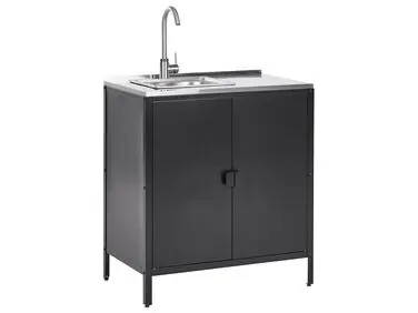 Armario de cocina exterior con fregadero VILAMA Negro Metal - Jardín y balcón