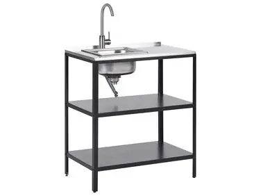 Isla de cocina exterior con fregadero VILAMA Negro Metal - Jardín y balcón