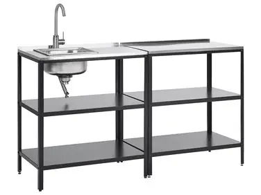 2 Piece Outdoor Kitchen Set with Sink VILAMA Black Metal - Garden & Balcony
