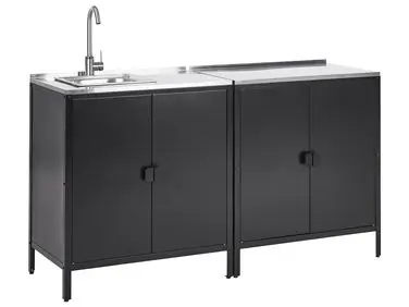 Conjunto de 2 muebles de cocina exterior con fregadero VILAMA Negro Metal - Jardín y balcón