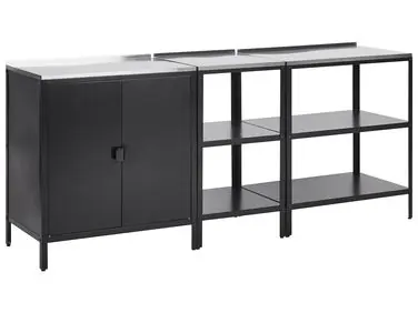 Conjunto de 3 muebles de cocina exterior VILAMA Negro Metal - Jardín y balcón