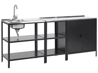 3 Piece Outdoor Kitchen Set with Sink VILAMA Black Metal - Garden & Balcony