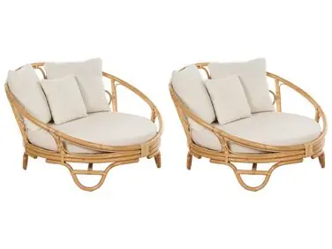 Conjunto de 2 camas de exterior ROSSANO Ratán Natural - Jardín y balcón