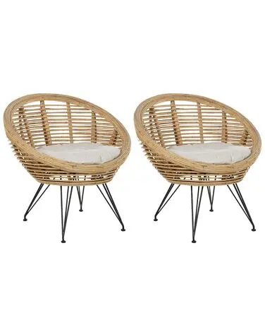 Set of 2 Garden Chairs with Cushions MARATEA Rattan Natural - Garden & Balcony