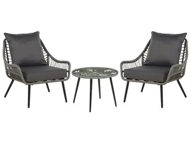 Bistro Set with Cushions LAURETO PE Rattan Grey - Garden & Balcony