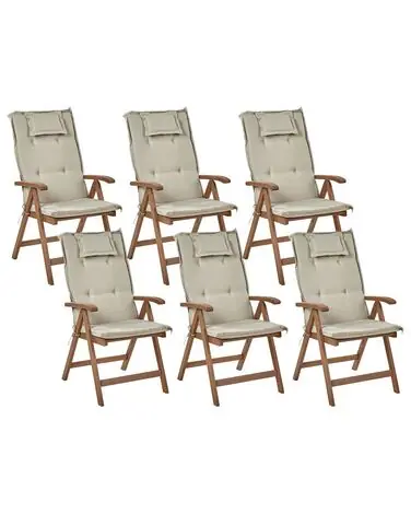 Set of 6 Garden Chairs with Cushions AMANTEA Acacia Wood Taupe - Garden & Balcony