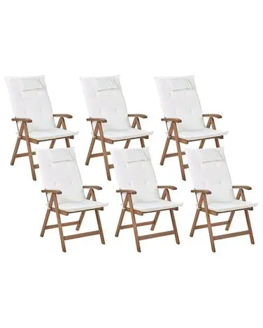 Conjunto de 6 sillas de jardín con cojines AMANTEA Madera de acacia Blanco crema - Jardín y balcón