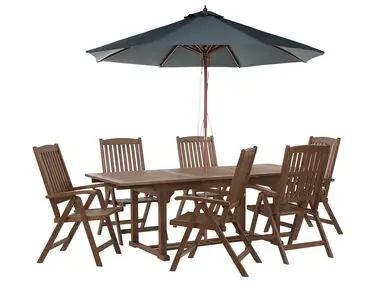 Conjunto de comedor exterior 6 plazas AMANTEA Gris Madera de acacia con sombrilla - Jardín y balcón