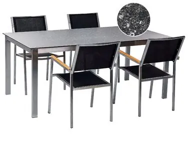 Conjunto de comedor exterior 4 plazas COSOLETO/GROSSETO Negro Vidrio templado Efecto granito - Jardín y balcón
