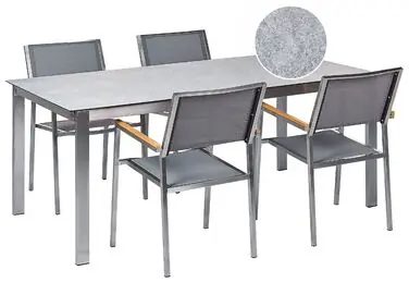 Conjunto de comedor exterior 4 plazas COSOLETO/GROSSETO Gris Vidrio templado Efecto mármol - Jardín y balcón