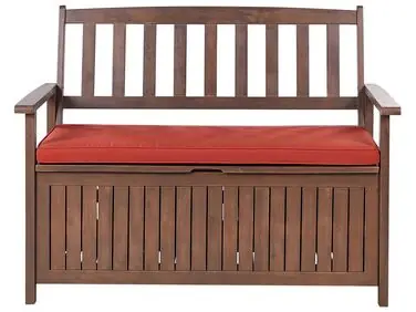 Banco de jardín con cojín SOVANA 120 cm con almacenaje Madera de acacia Rojo - Jardín y balcón