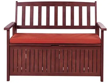 Banco de jardín con cojín SOVANA 120 cm con almacenaje Madera de acacia Rojo - Jardín y balcón