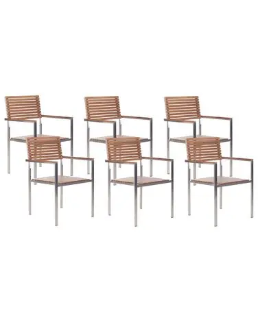Conjunto de 6 sillas de jardín VIAREGGIO Madera de teca certificada Marrón - Jardín y balcón