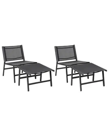 Conjunto de 2 sillas de jardín MARCEDDI con reposapiés Metal Negro - Jardín y balcón