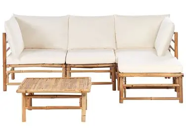 Garden Corner Sofa with Table 4 Seater CERRETO Left Hand Off-White Bamboo