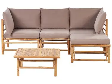 Garden Corner Sofa with Table 4 Seater CERRETO Left Hand Taupe Bamboo - Garden & Balcony