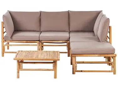 Garden Corner Sofa with Table 5 Seater CERRETO Left Hand Taupe Bamboo - Garden & Balcony