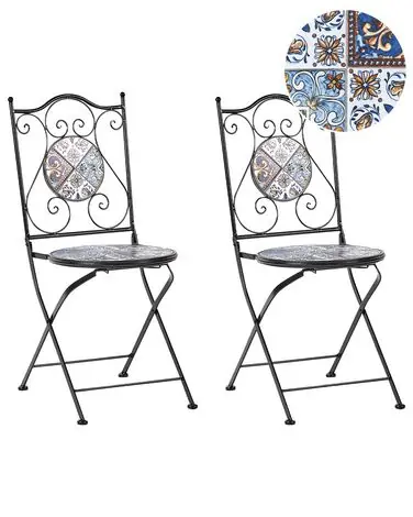 Set of 2 Garden Chairs CIVITA Metal Black - Garden & Balcony