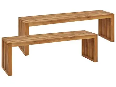 Conjunto de 2 bancos de jardín SULZANO 150 cm Madera de acacia Marrón - Jardín y balcón