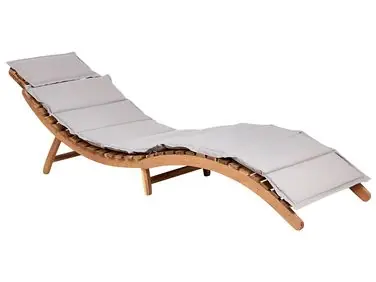 Sun Lounger with Cushion LUINO Acacia Wood Grey - Garden & Balcony