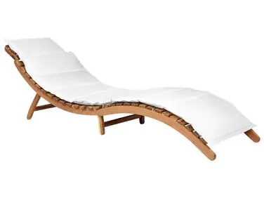 Sun Lounger with Cushion LUINO Acacia Wood Off-White