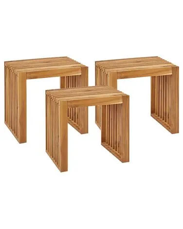 Conjunto de 3 taburetes de jardín BELLANO Madera de acacia Marrón - Jardín y balcón
