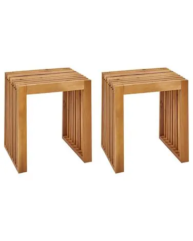 Conjunto de 2 taburetes de jardín BELLANO Madera de acacia Marrón - Jardín y balcón