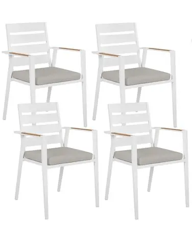 Set of 4 Garden Chairs with Cushions TAVIANO Metal Grey - Garden & Balcony