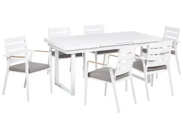Conjunto de comedor exterior 6 plazas VALCANETTO/TAVIANO Blanco/Gris Metal con cojines - Jardín y balcón