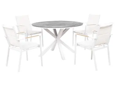 Conjunto de comedor exterior 4 plazas MALETTO/BUSSETO Blanco Metal Efecto mármol - Jardín y balcón