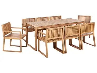 Conjunto de comedor exterior 8 plazas SASSARI II Marrón claro Madera de acacia certificada - Jardín y balcón