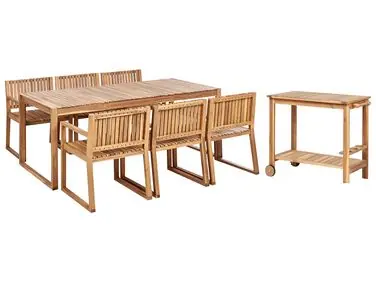 Conjunto de comedor exterior con carrito de cocina 6 plazas SASSARI II Marrón claro Madera de acacia certificada - Jardín y balcón