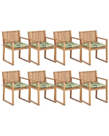 Set of 8 Garden Chairs with Cushions SASSARI II Certified Acacia Wood Green - Garden & Balcony