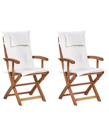 Conjunto de 2 sillas de jardín con cojines MAUI II Madera de acacia Blanco crema - Jardín y balcón