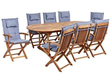 Conjunto de comedor exterior 8 plazas MAUI II Azul Madera de acacia con cojines - Jardín y balcón