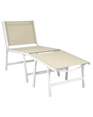 Silla de jardín MARCEDDI con reposapiés Metal Blanco/Beige - Jardín y balcón
