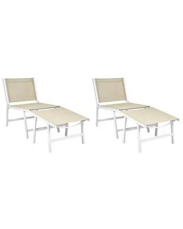 Conjunto de 2 sillas de jardín MARCEDDI con reposapiés Metal Blanco/Beige - Jardín y balcón