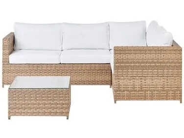 Garden Corner Sofa with Table 4 Seater AVOLA Left Hand Off-White PE Rattan