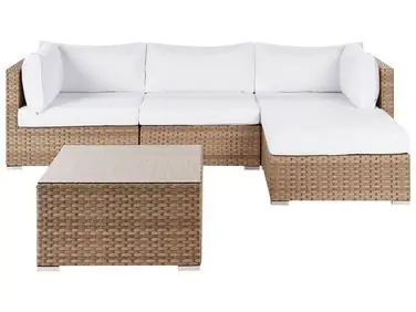 Garden Corner Sofa with Table 4 Seater SANO Left Hand Natural PE Rattan Modular - Garden & Balcony