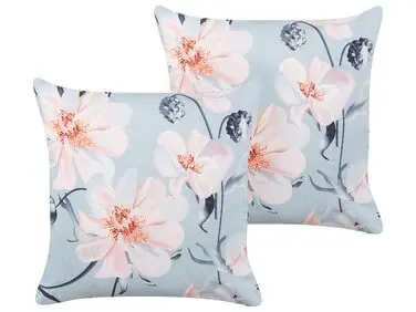 Conjunto de 2 cojines de exterior APRICALE Patrón floral 45 x 45 cm Azul - Accesorios decorativos