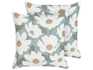 Conjunto de 2 cojines decorativos JATROPHA Algodón 45 x 45 cm Azul claro Patrón floral - Accesorios decorativos